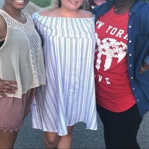 striped off the shoulder dress